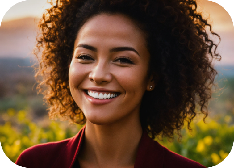 beautiful smiling woman in nature scene with flowers - how to choose a coaching niche